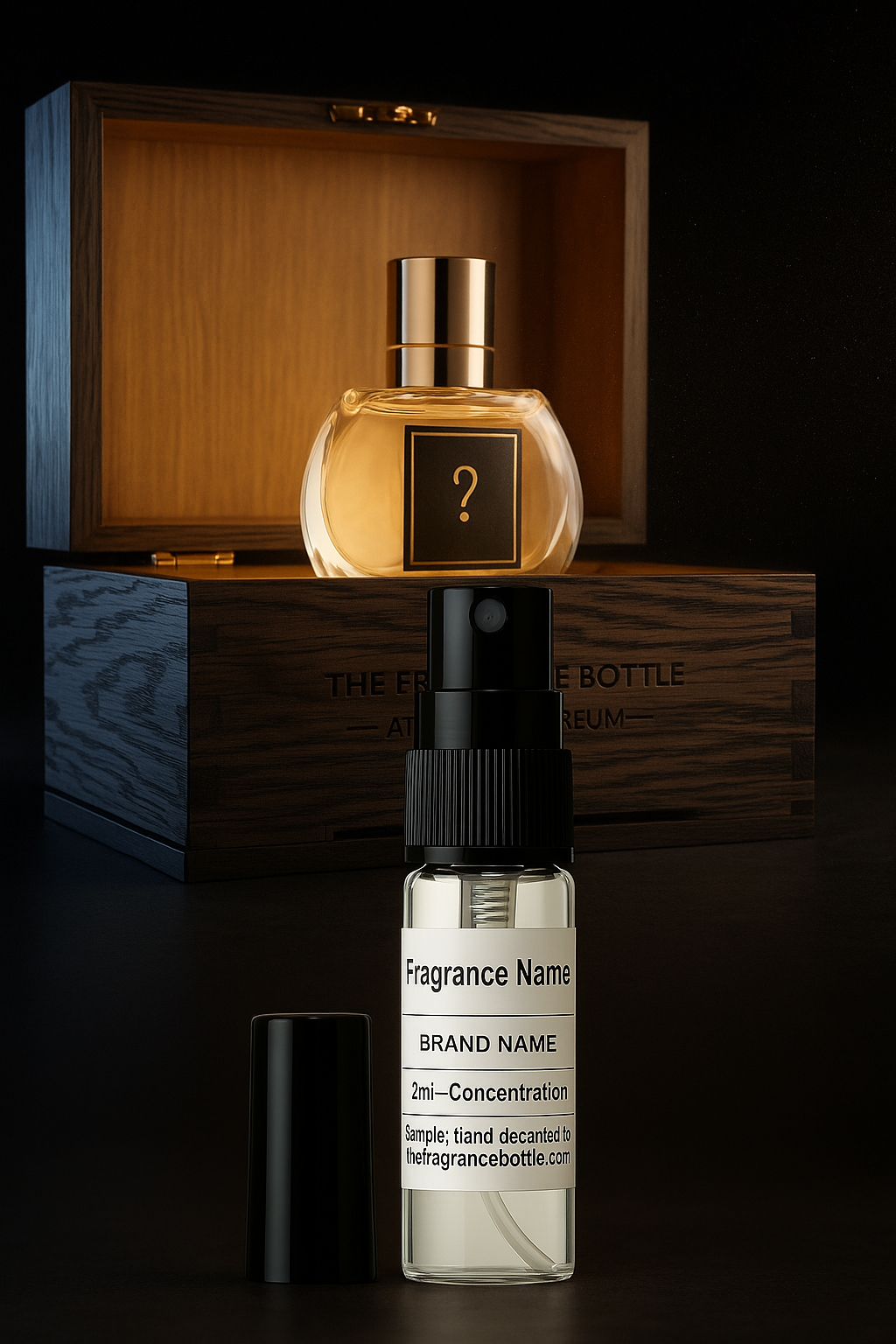 Mystery Scent Discovery Box featuring 2ml niche perfume samples for monthly fragrance subscription by The Fragrance Bottle