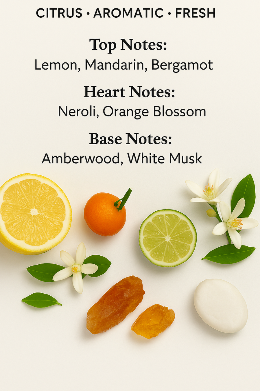 Neroli Portofino Acqua scent chart with citrus, neroli, and amber notes